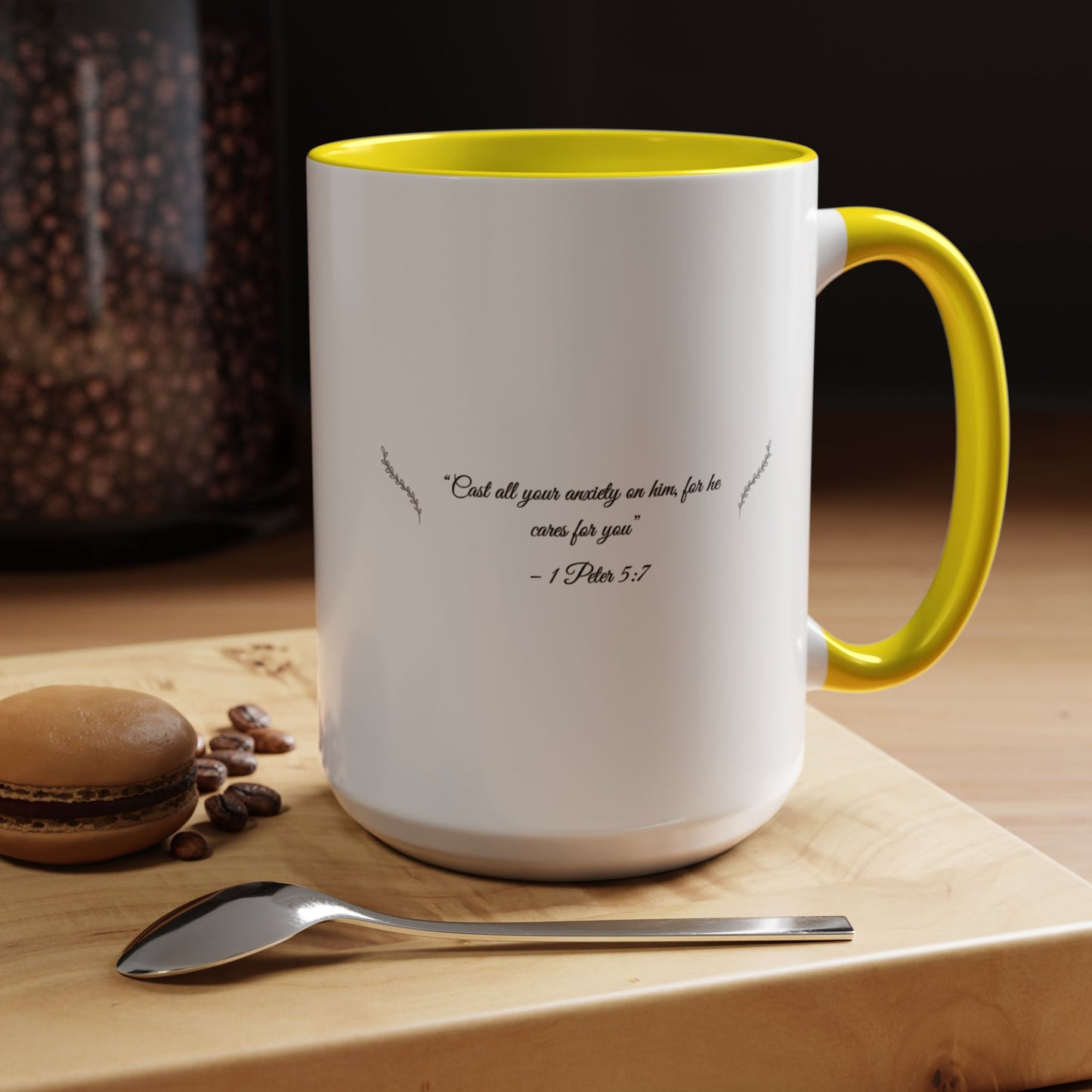 Coffee & Scripture Mug – Cast All Your Anxiety | Inspirational Morning Routine Mug (11oz / 15oz)