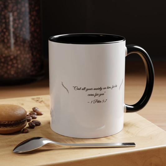Coffee & Scripture Mug – Cast All Your Anxiety | Inspirational Morning Routine Mug (11oz / 15oz)