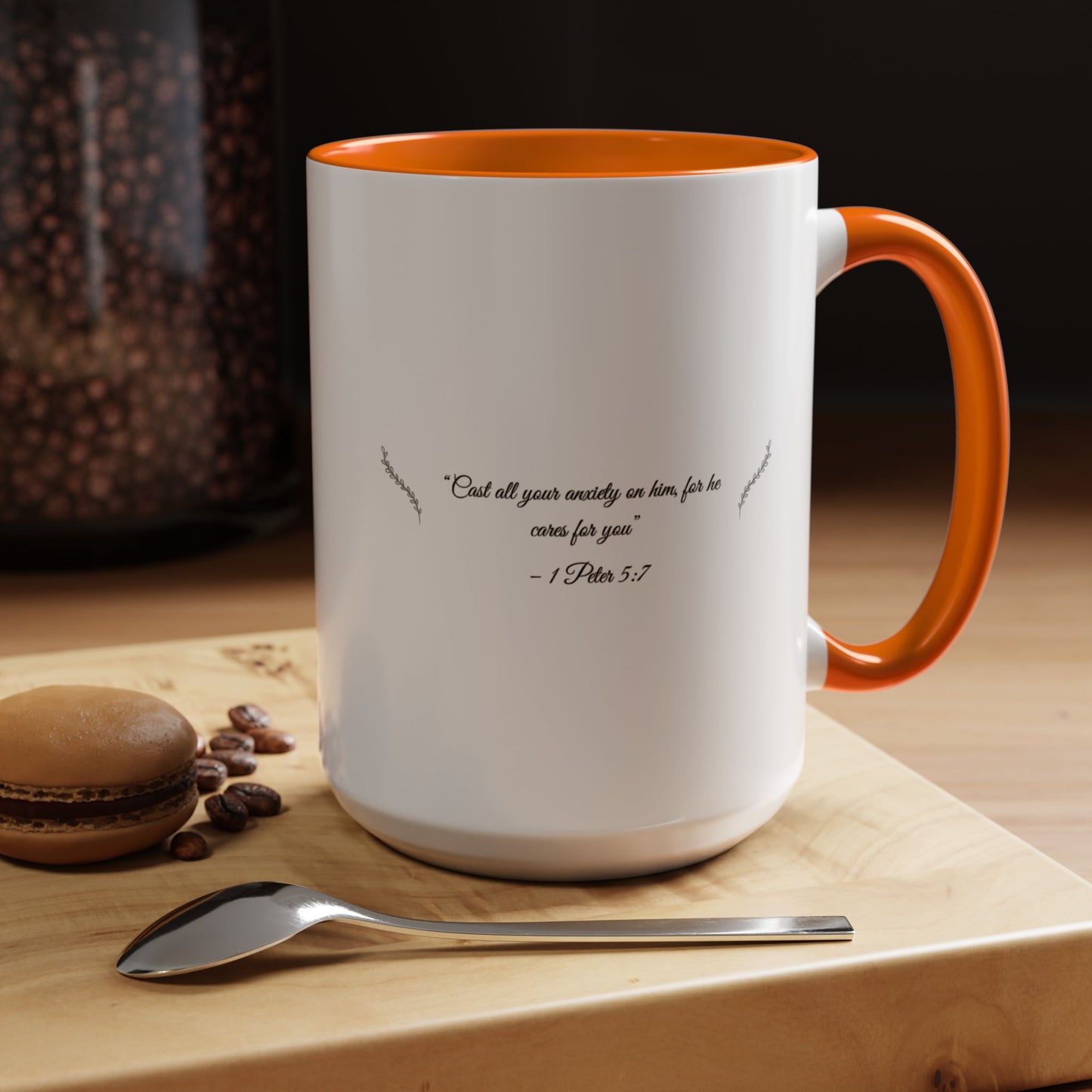 Coffee & Scripture Mug – Cast All Your Anxiety | Inspirational Morning Routine Mug (11oz / 15oz)