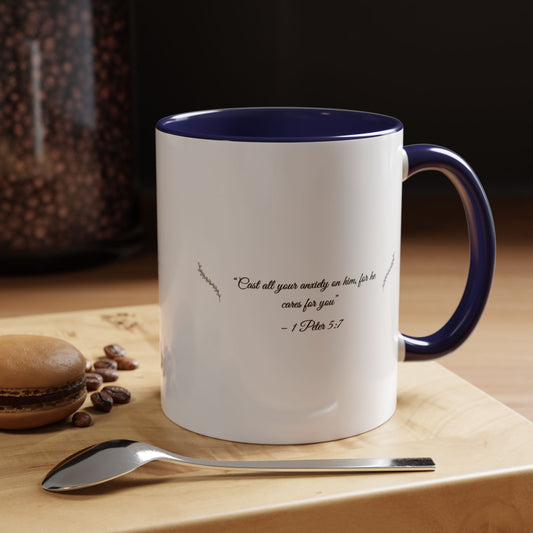 Coffee & Scripture Mug – Cast All Your Anxiety | Inspirational Morning Routine Mug (11oz / 15oz)