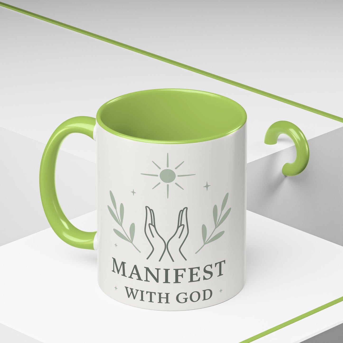 Manifest with God™ Two-Tone Ceramic Mug | Faith Alignment, Prayer & Purpose | 11oz / 15oz