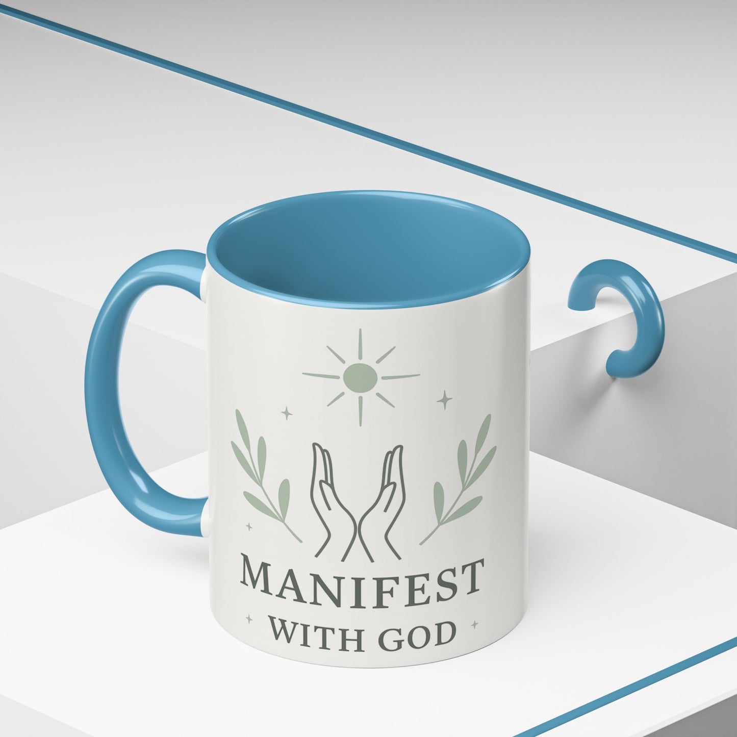 Manifest with God™ Two-Tone Ceramic Mug | Faith Alignment, Prayer & Purpose | 11oz / 15oz