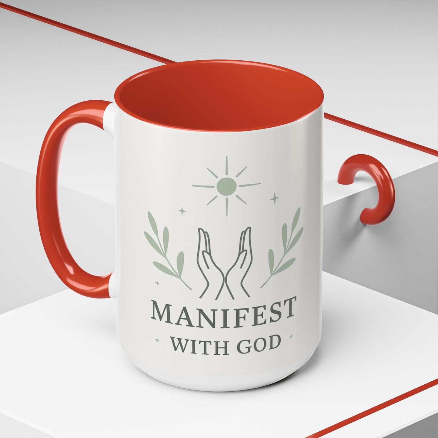 Manifest with God™ Two-Tone Ceramic Mug | Faith Alignment, Prayer & Purpose | 11oz / 15oz