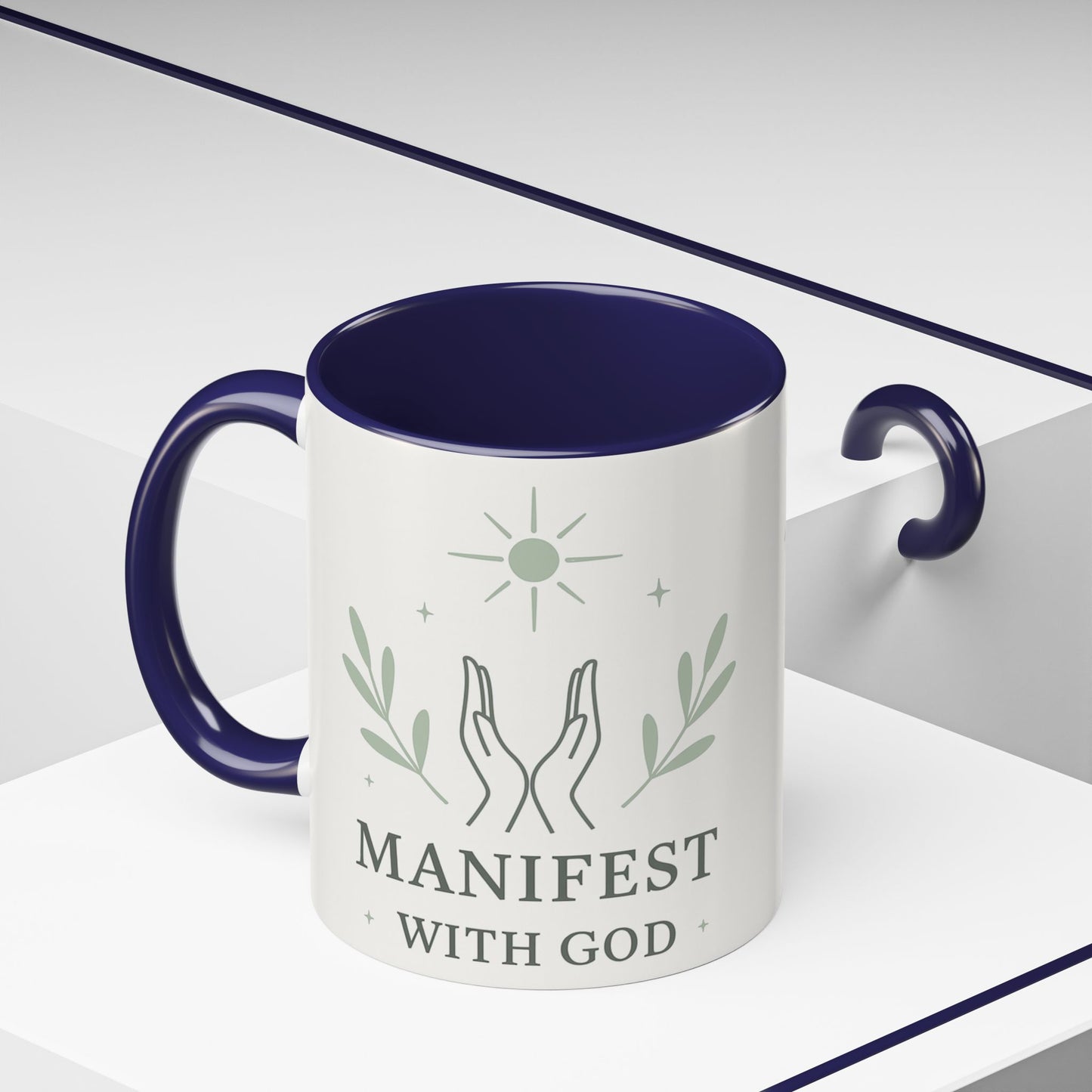 Manifest with God™ Two-Tone Ceramic Mug | Faith Alignment, Prayer & Purpose | 11oz / 15oz