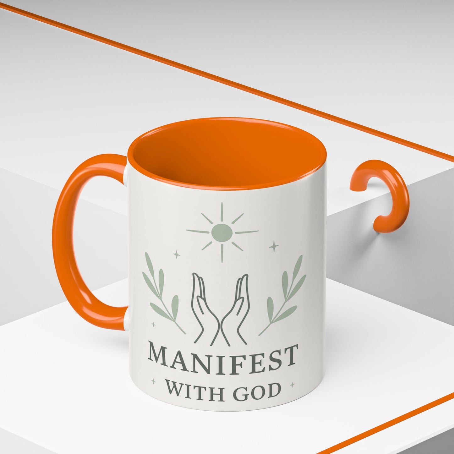 Manifest with God™ Two-Tone Ceramic Mug | Faith Alignment, Prayer & Purpose | 11oz / 15oz