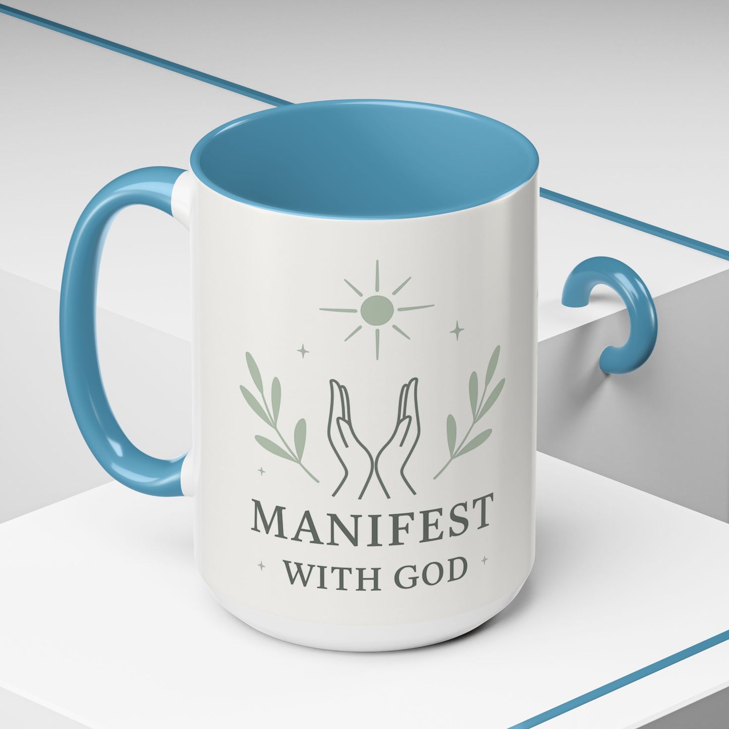 Manifest with God™ Two-Tone Ceramic Mug | Faith Alignment, Prayer & Purpose | 11oz / 15oz
