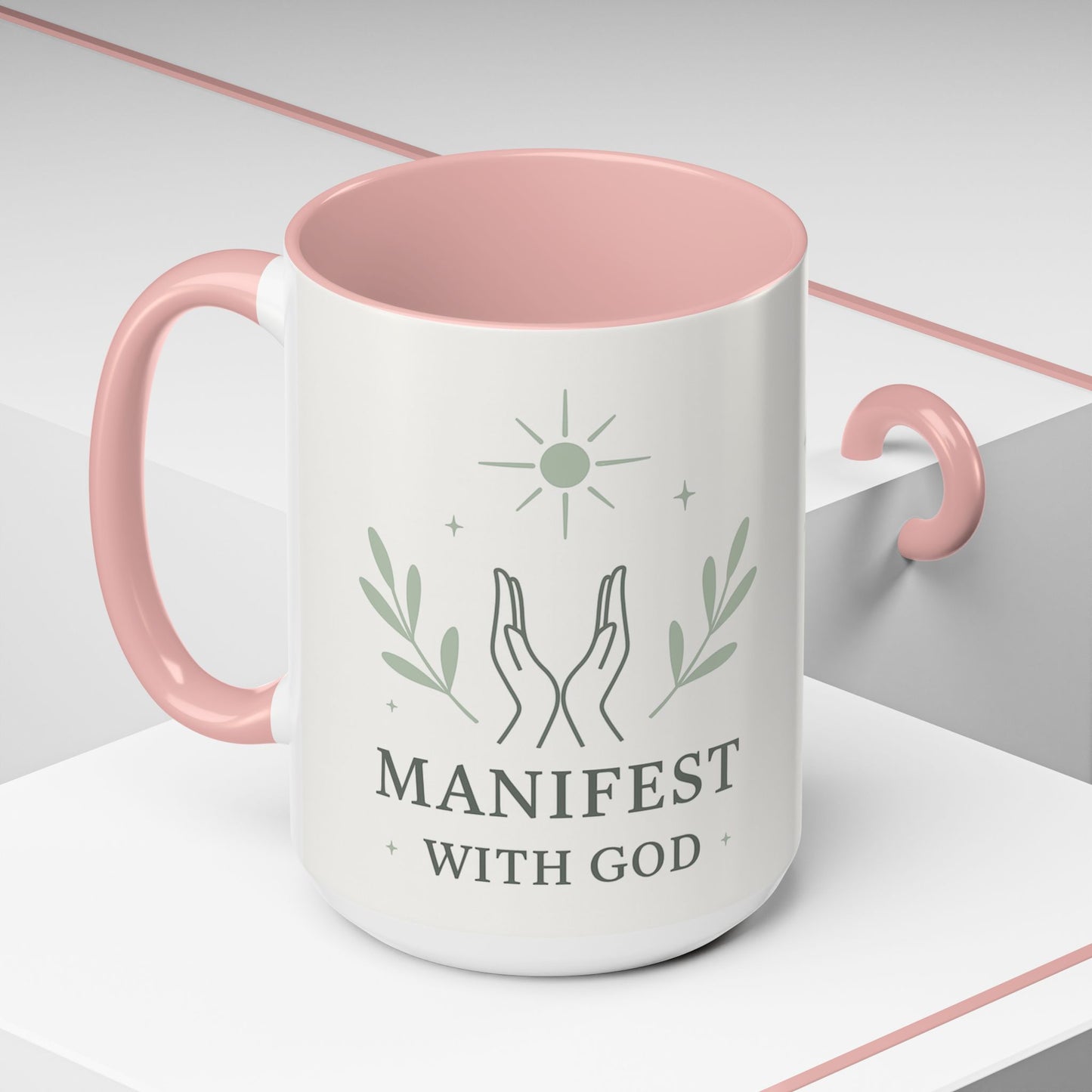 Manifest with God™ Two-Tone Ceramic Mug | Faith Alignment, Prayer & Purpose | 11oz / 15oz