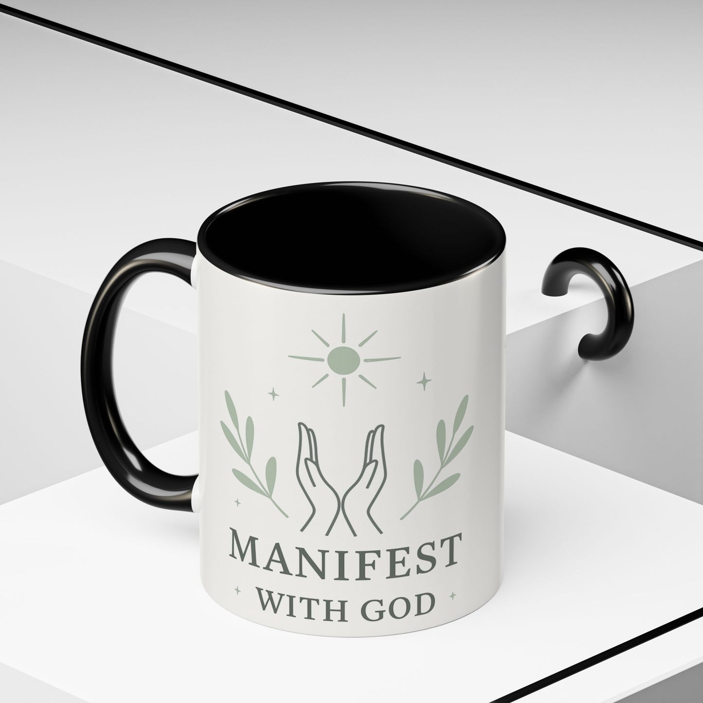 Manifest with God™ Two-Tone Ceramic Mug | Faith Alignment, Prayer & Purpose | 11oz / 15oz